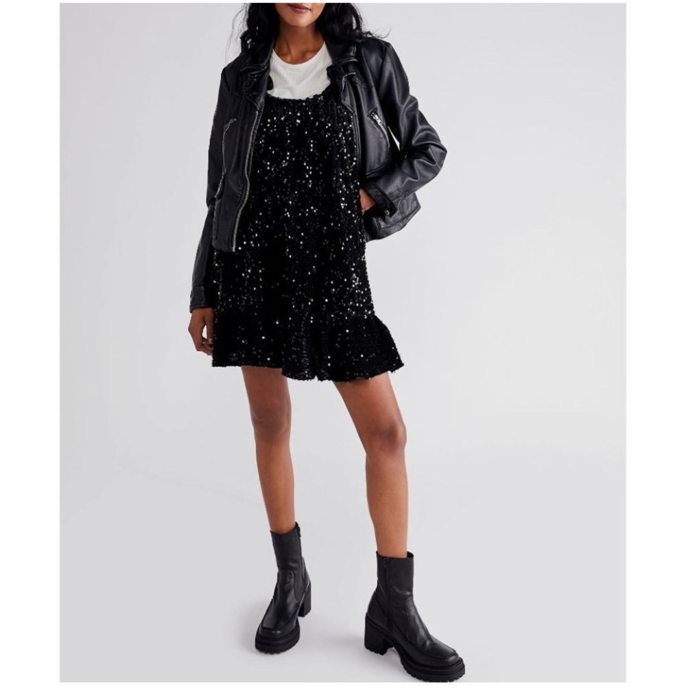 NWT Free People‎ Nova Black Sequin Halter Neck Mini Dress Tunic Top Size Small